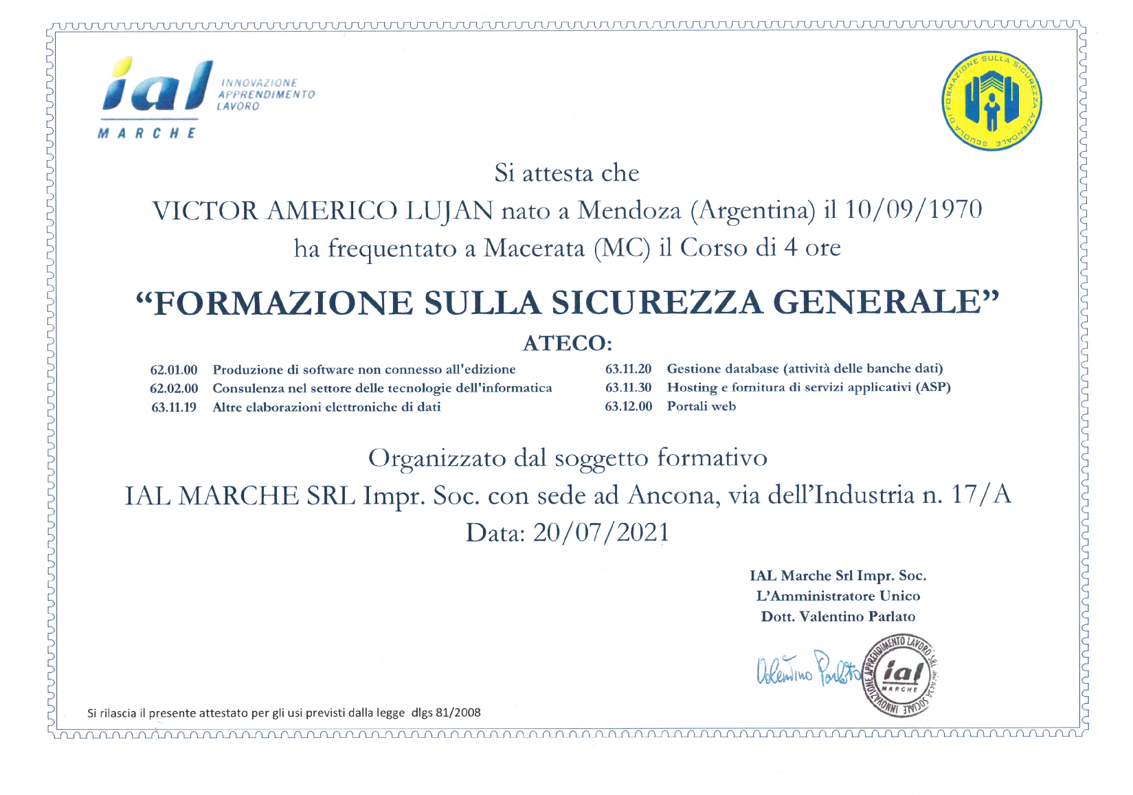 FORMAZIONE SULLA SICUREZZA GENERALE